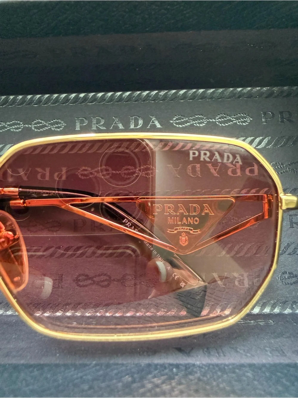 Prada Gold Frame Sunglasses with Pink Lenses - Picture 2 of 6